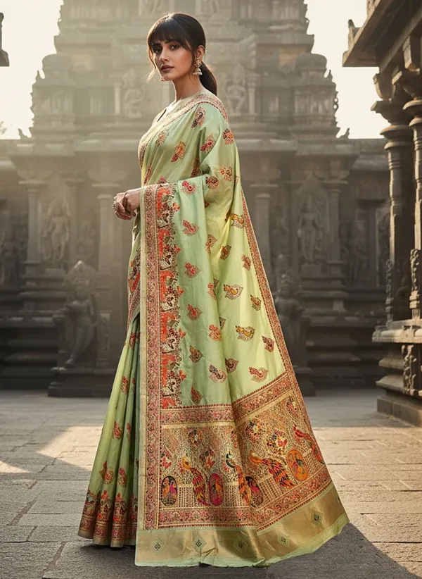 Sariya_Light_Green_Semi_Pashmina_Jacquard_Woven_Saree_For_Women_|_With_Blouse_Piece