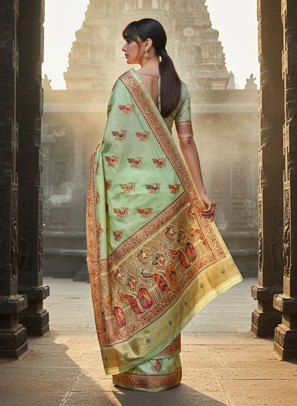 Sariya_Light_Green_Semi_Pashmina_Jacquard_Woven_Saree_For_Women_|_With_Blouse_Piece