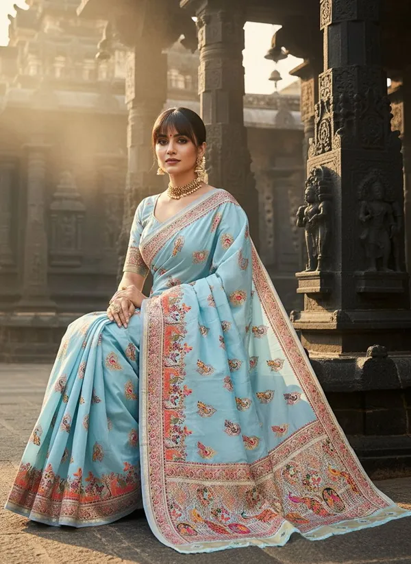 Light_Blue_Semi_Pashmina_Jacquard_Woven_Banarasi_Saree_For_Women_|_With_Blouse_Piece