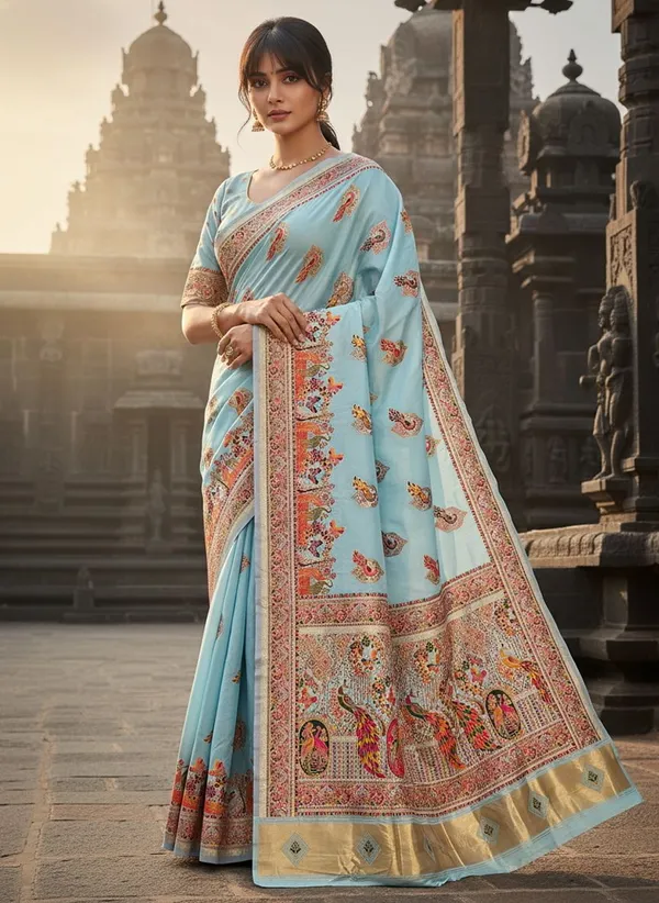 Light_Blue_Semi_Pashmina_Jacquard_Woven_Banarasi_Saree_For_Women_|_With_Blouse_Piece