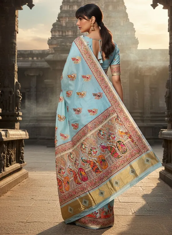 Light_Blue_Semi_Pashmina_Jacquard_Woven_Banarasi_Saree_For_Women_|_With_Blouse_Piece