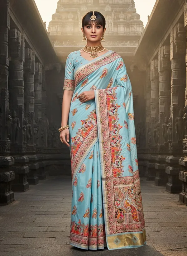 Light_Blue_Semi_Pashmina_Jacquard_Woven_Banarasi_Saree_For_Women_|_With_Blouse_Piece