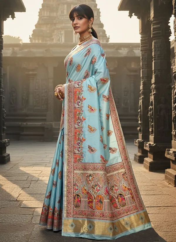 Light_Blue_Semi_Pashmina_Jacquard_Woven_Banarasi_Saree_For_Women_|_With_Blouse_Piece