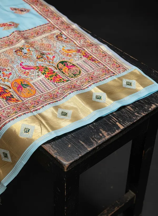 Light_Blue_Semi_Pashmina_Jacquard_Woven_Banarasi_Saree_For_Women_|_With_Blouse_Piece