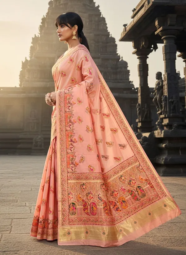 Peach_Semi_Pashmina_Jacquard_Woven_Zari_Saree_For_Women_|_With_Blouse_Piece