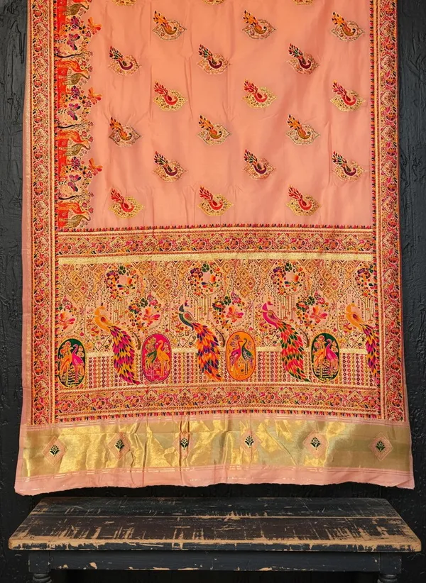 Peach_Semi_Pashmina_Jacquard_Woven_Zari_Saree_For_Women_|_With_Blouse_Piece