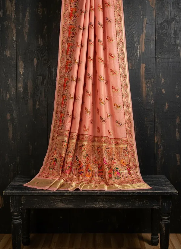 Peach_Semi_Pashmina_Jacquard_Woven_Zari_Saree_For_Women_|_With_Blouse_Piece