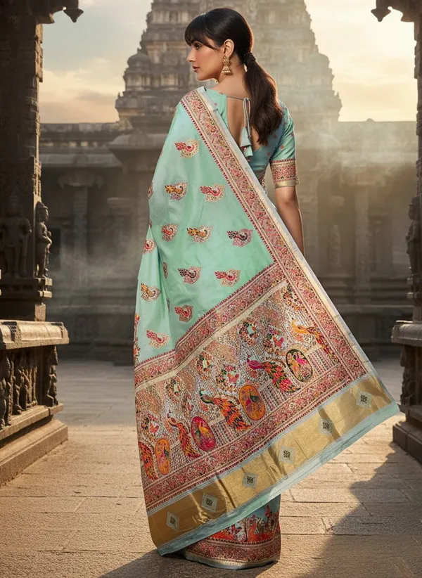Sea_Green_Semi_Pashmina_Jacquard_Zari_Woven_Saree_For_Women_|_With_Blouse_Piece