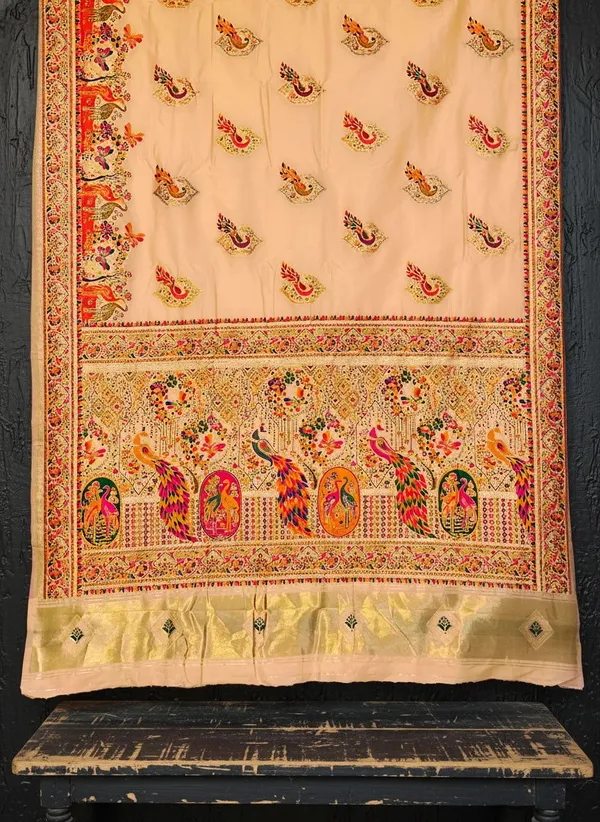 Peach_Semi_Pashmina_Jacquard_Woven_Saree_For_Women_|_With_Blouse_Piece