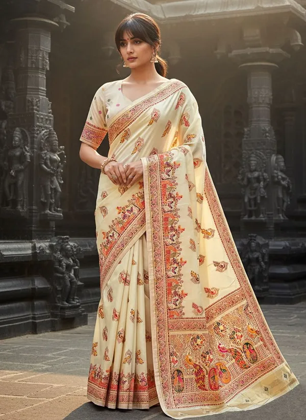 Sariya_Cream_Semi_Pashmina_Jacquard_Zari_Woven_Saree_For_Women_|_With_Blouse_Piece