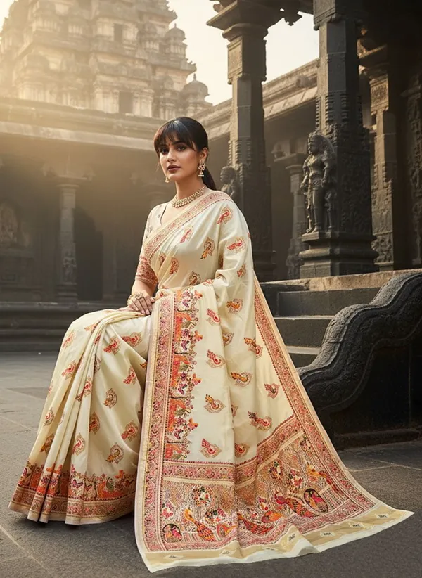 Sariya_Cream_Semi_Pashmina_Jacquard_Zari_Woven_Saree_For_Women_|_With_Blouse_Piece