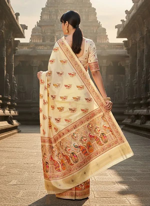 Sariya_Cream_Semi_Pashmina_Jacquard_Zari_Woven_Saree_For_Women_|_With_Blouse_Piece
