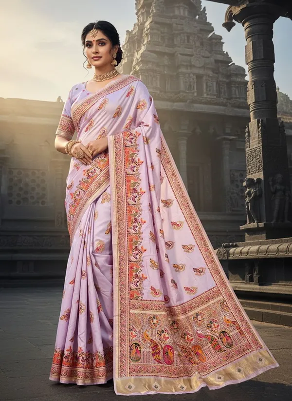 Purple_Semi_Pashmina_Jacquard_Woven_Banarasi_Saree_For_Women_|_With_Blouse_Piece