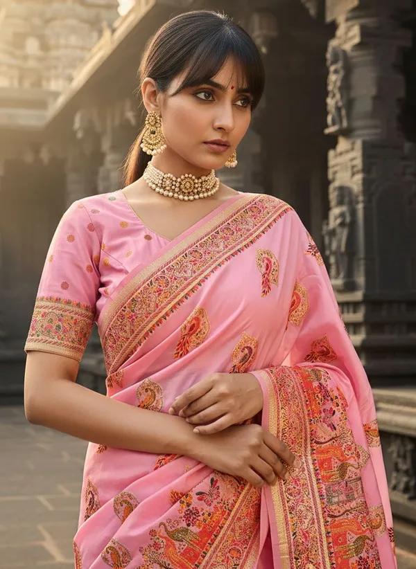 Pink_Semi_Pashmina_Jacquard_Woven_Saree_For_Women_|_With_Blouse_Piece