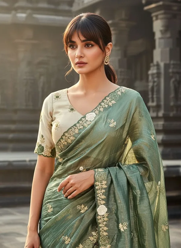 Sea_Green_Tissue_Silk_Zari_Sequence_Embroidered_Saree_For_Women_|_With_Blouse_Piece