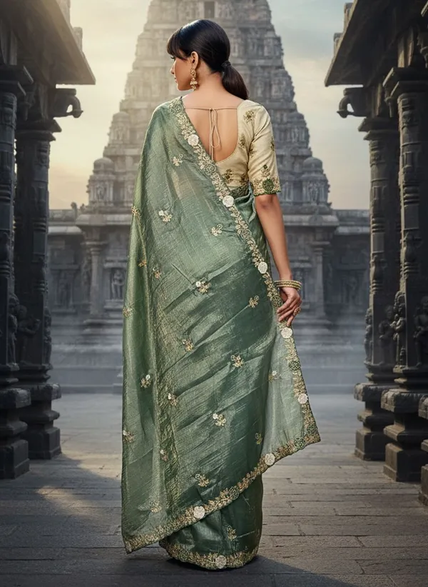 Sea_Green_Tissue_Silk_Zari_Sequence_Embroidered_Saree_For_Women_|_With_Blouse_Piece