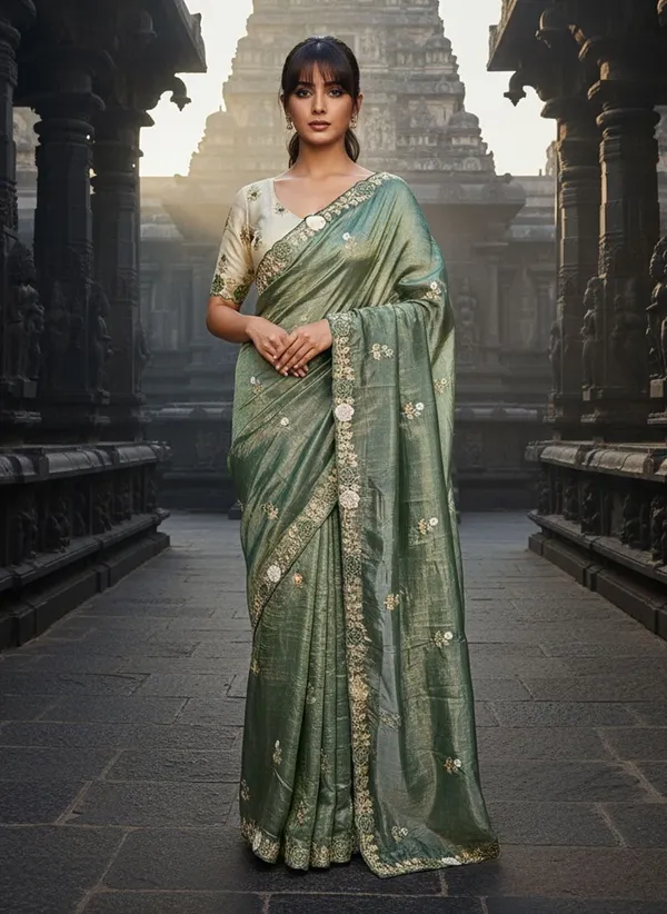 Sea_Green_Tissue_Silk_Zari_Sequence_Embroidered_Saree_For_Women_|_With_Blouse_Piece