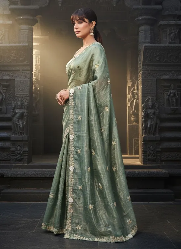 Sea_Green_Tissue_Silk_Zari_Sequence_Embroidered_Saree_For_Women_|_With_Blouse_Piece