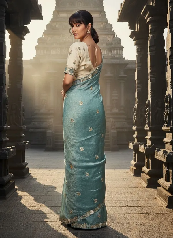 Turquoise_Tissue_Silk_Zari_Embroidered_Scalloped_Border_Saree_For_Women_|_With_Blouse_Piece