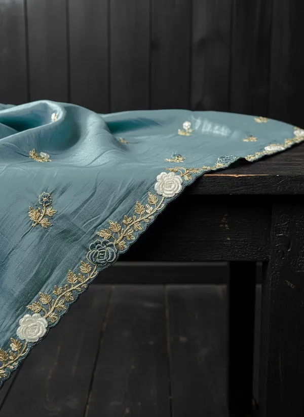 Turquoise_Tissue_Silk_Zari_Embroidered_Scalloped_Border_Saree_For_Women_|_With_Blouse_Piece