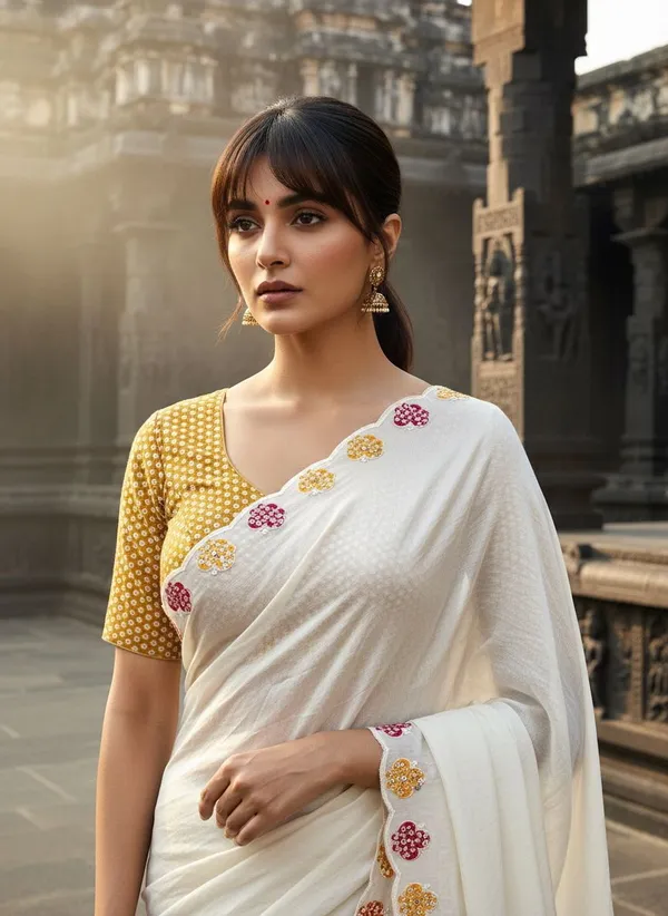 White_Georgette_Embroidered_Sequin_Work_Saree_For_Women_|_With_Blouse_Piece