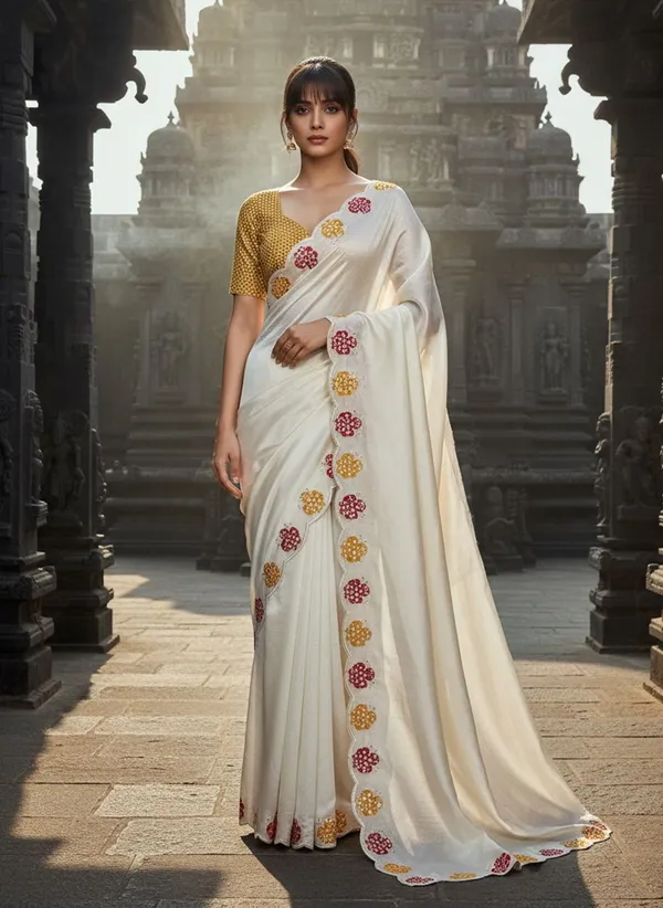 White_Georgette_Embroidered_Sequin_Work_Saree_For_Women_|_With_Blouse_Piece
