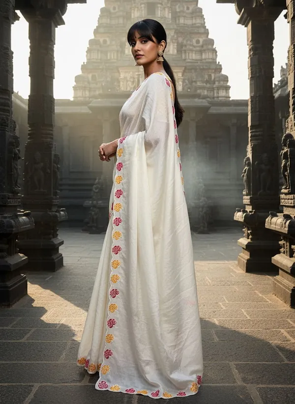 White_Georgette_Embroidered_Sequin_Work_Saree_For_Women_|_With_Blouse_Piece