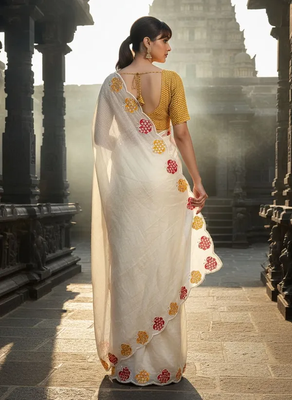 White_Georgette_Embroidered_Sequin_Work_Saree_For_Women_|_With_Blouse_Piece