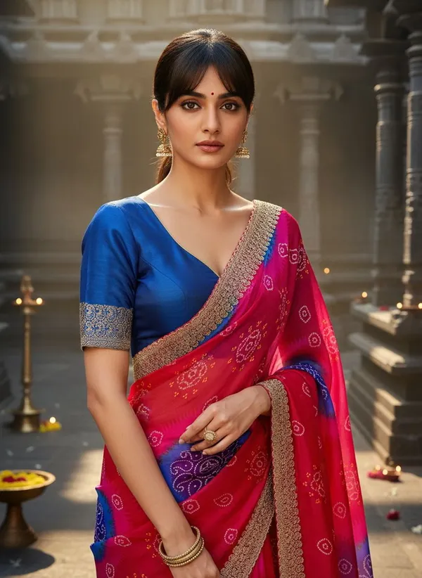 Magenta_Georgette_Printed_Bandhani_Zari_Border_Saree_For_Women_|_With_Blouse_Piece