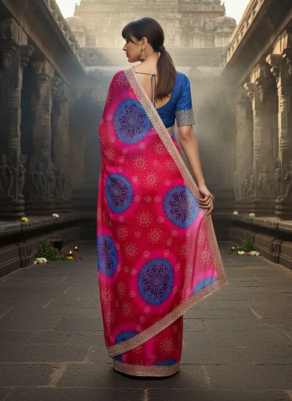 Magenta_Georgette_Printed_Bandhani_Zari_Border_Saree_For_Women_|_With_Blouse_Piece
