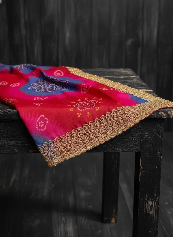 Magenta_Georgette_Printed_Bandhani_Zari_Border_Saree_For_Women_|_With_Blouse_Piece