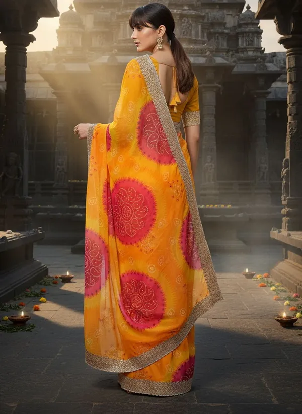 Yellow_Georgette_Bandhani_Printed_Zari_Border_Saree_For_Women_|_With_Blouse_Piece