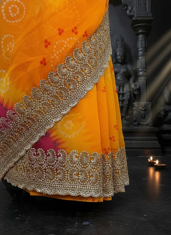 Yellow_Georgette_Bandhani_Printed_Zari_Border_Saree_For_Women_|_With_Blouse_Piece