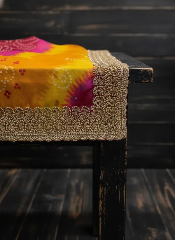 Yellow_Georgette_Bandhani_Printed_Zari_Border_Saree_For_Women_|_With_Blouse_Piece