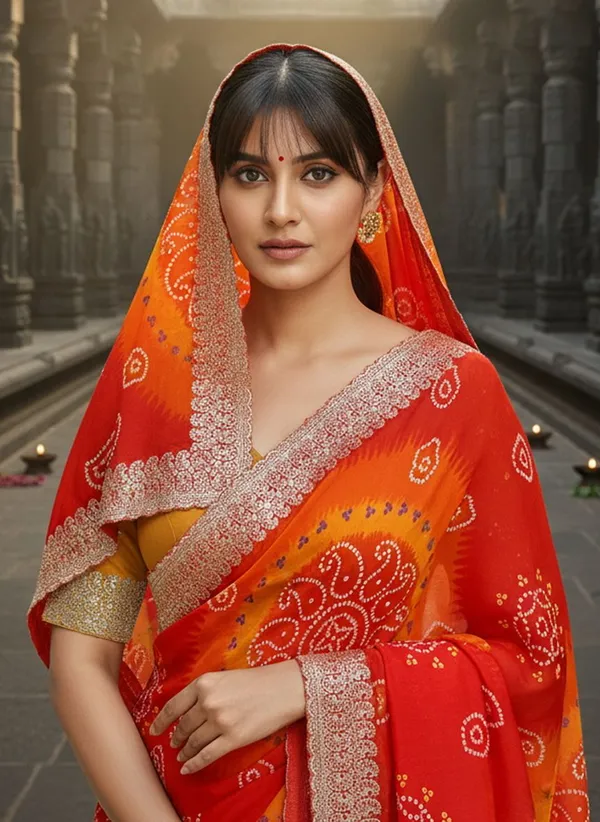 Orange_Georgette_Bandhani_Tie_Dye_Printed_Saree_For_Women_|_With_Blouse_Piece
