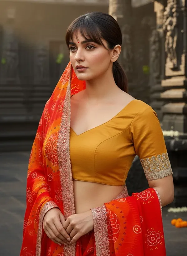 Orange_Georgette_Bandhani_Tie_Dye_Printed_Saree_For_Women_|_With_Blouse_Piece