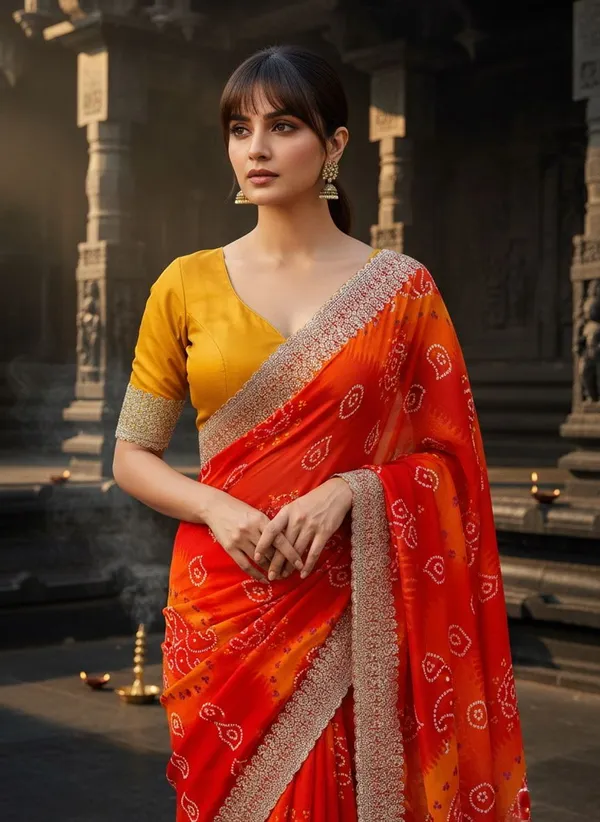 Orange_Georgette_Bandhani_Tie_Dye_Printed_Saree_For_Women_|_With_Blouse_Piece