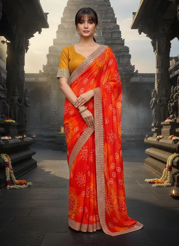 Orange_Georgette_Bandhani_Tie_Dye_Printed_Saree_For_Women_|_With_Blouse_Piece