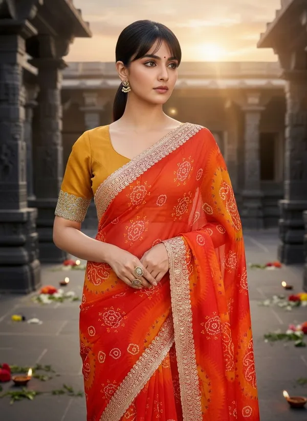 Orange_Georgette_Bandhani_Tie_Dye_Printed_Saree_For_Women_|_With_Blouse_Piece