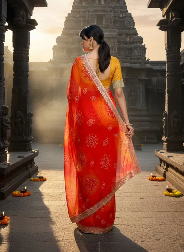 Orange_Georgette_Bandhani_Tie_Dye_Printed_Saree_For_Women_|_With_Blouse_Piece