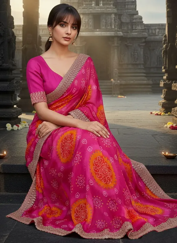Pink_Georgette_Tie_Dye_Bandhani_Printed_Saree_For_Women_|_With_Blouse_Piece