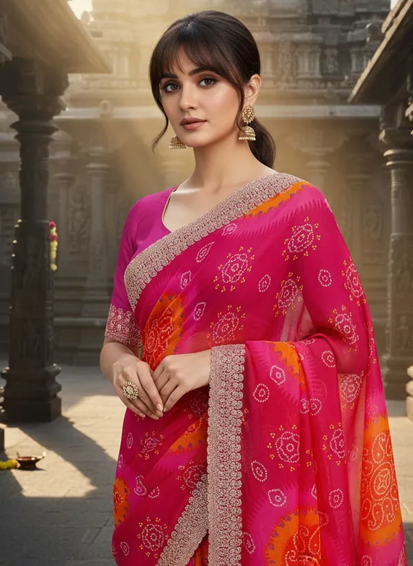 Pink_Georgette_Tie_Dye_Bandhani_Printed_Saree_For_Women_|_With_Blouse_Piece
