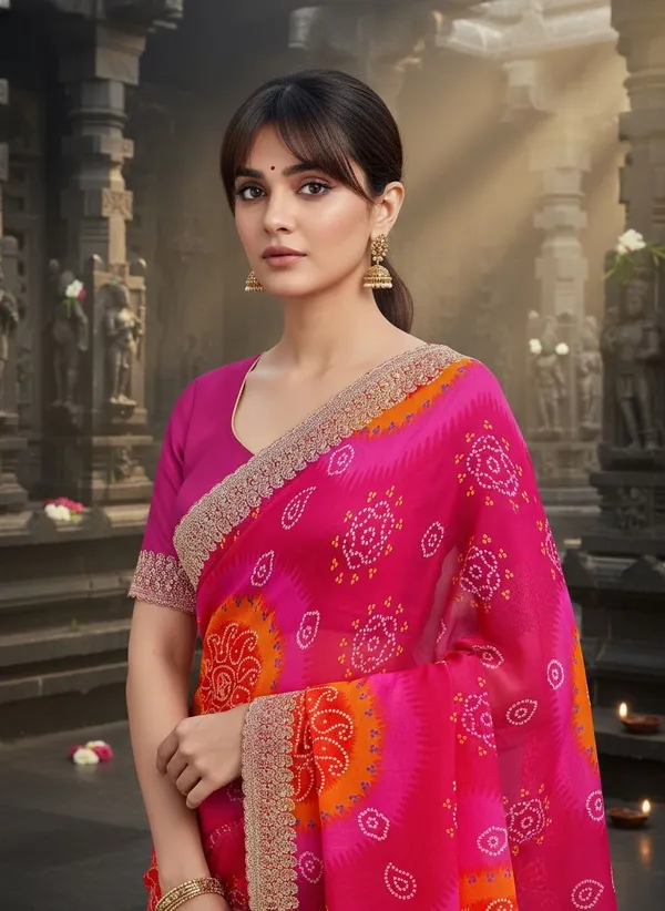 Pink_Georgette_Tie_Dye_Bandhani_Printed_Saree_For_Women_|_With_Blouse_Piece