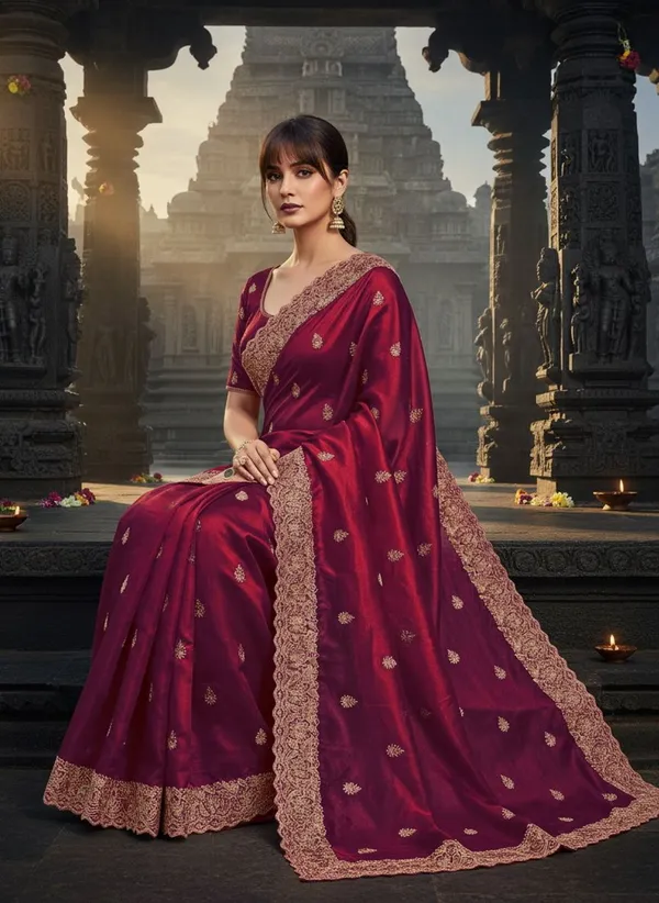 Maroon_Satin_Embroidered_Bollywood_Zari_Work_Saree_For_Women_|_With_Blouse_Piece