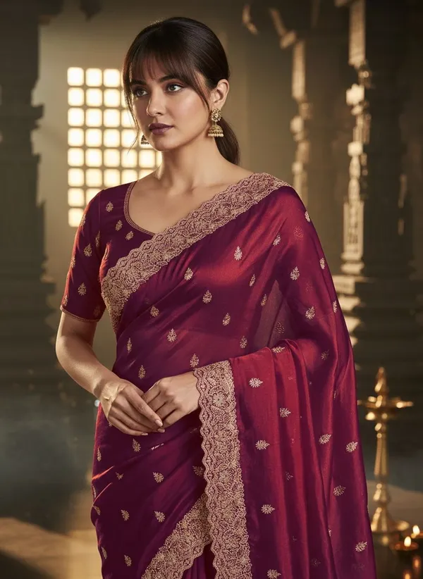 Maroon_Satin_Embroidered_Bollywood_Zari_Work_Saree_For_Women_|_With_Blouse_Piece