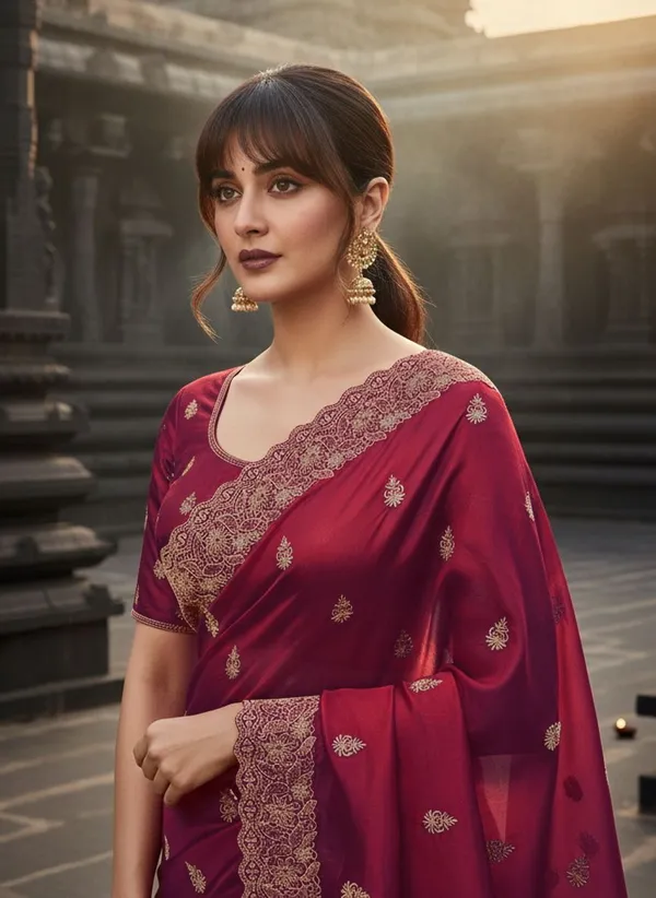Maroon_Satin_Embroidered_Bollywood_Zari_Work_Saree_For_Women_|_With_Blouse_Piece