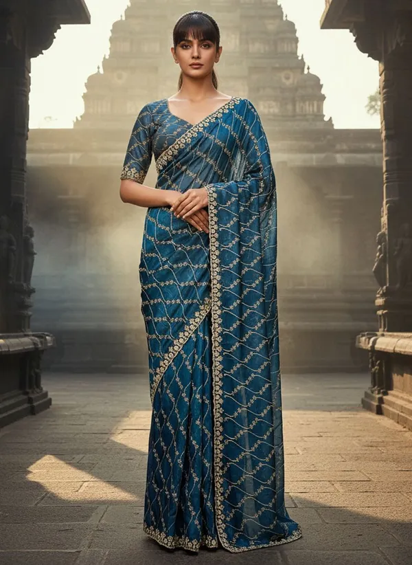 Blue_Satin_Tissue_Embroidered_Sequence_Work_Saree_For_Women_|_With_Blouse_Piece