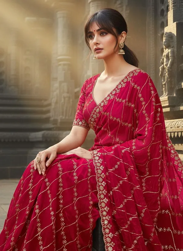 Pink_Satin_Zari_Sequin_Embroidered_Saree_For_Women_|_With_Blouse_Piece