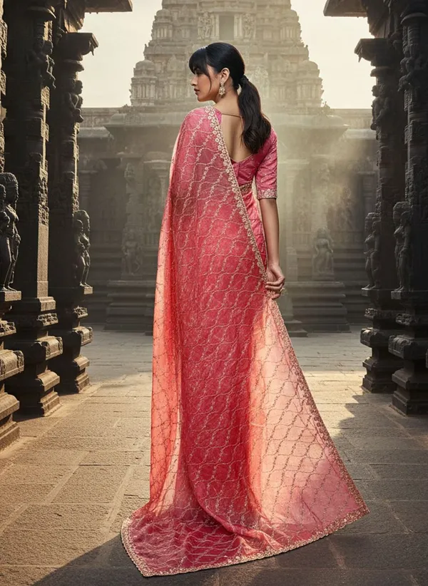 Peach_Satin_Silk_Zari_Sequence_Embroidered_Scalloped_Border_Saree_For_Women_|_With_Blouse_Piece