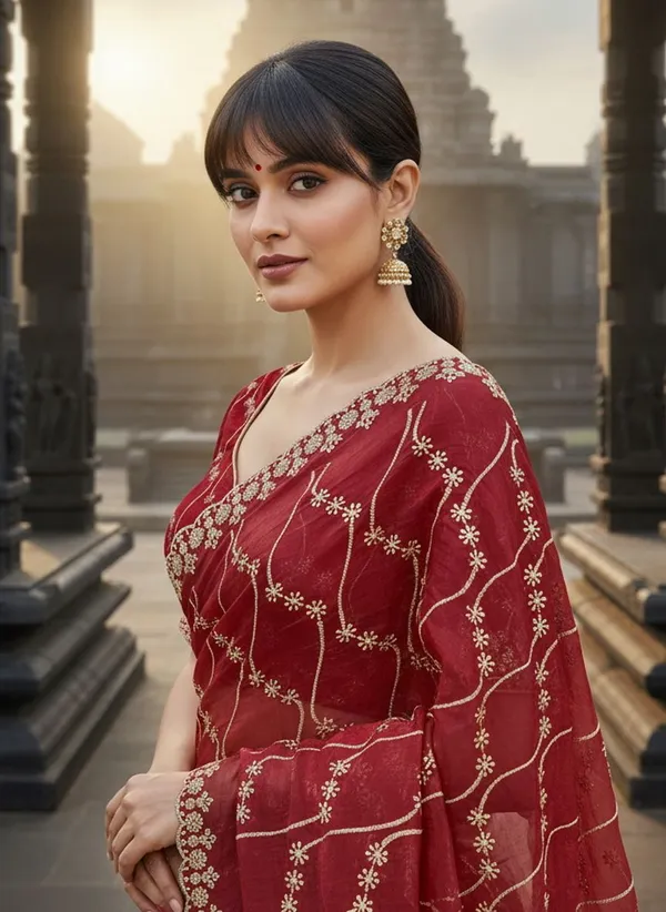 Maroon_Satin_Embroidered_Zari_Sequin_Tissue_Saree_For_Women_|_With_Blouse_Piece
